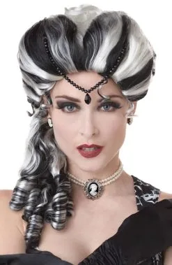 Victorian With Side Curls Costume Wig (Black/White)