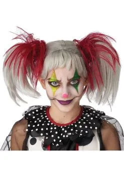 Glow In The Dark Punk Pigtails Wig (Red/Grey)