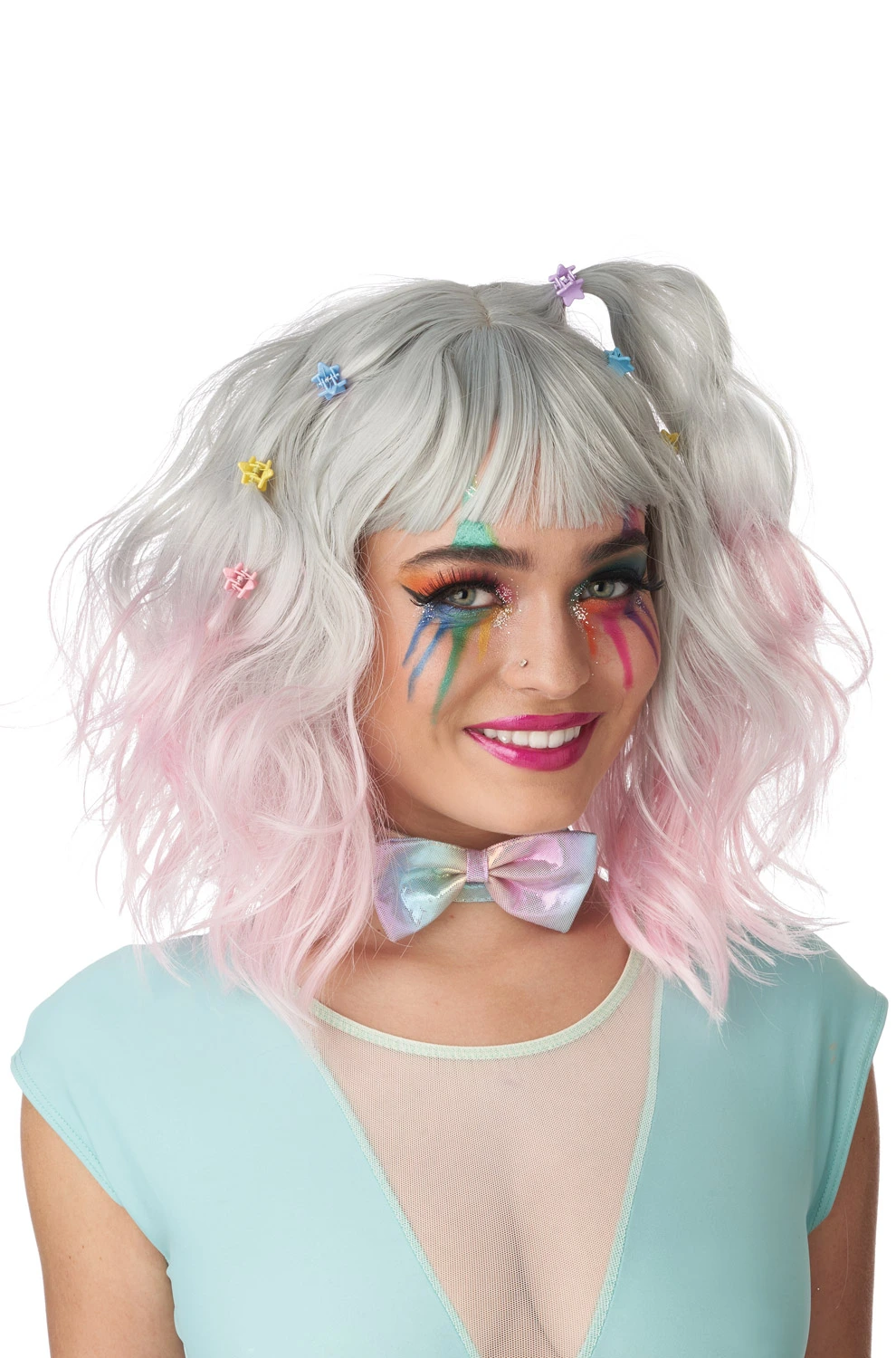 Pastel Textured Long Bob Adult Wig (Gray/Pink) 3 Pastel Textured Long Bob Adult Wig (Gray/Pink)