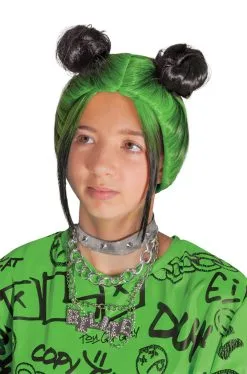 Billie Eilish Double Bun Child Wig (Green)