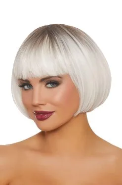 Dip Dye Short Bob Wig (White/Grey)