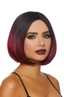 Mid-Length Ombre Bob Wig (Black/Burgundy)