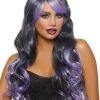 Long Wavy Ombre Layered Wig (Black/Lavender) -Video Game Costumes Shop G11352 full 1