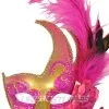 Mardi Gras Swan Mask (Hot Pink/Gold) -Video Game Costumes Shop M6131HPG full 1