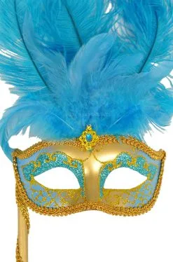 Colombina Vanity Fair Venetian Mask (Light Blue/Gold)