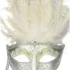 Colombina Vanity Fair Venetian Mask (White/Silver) -Video Game Costumes Shop M6150WS full 1