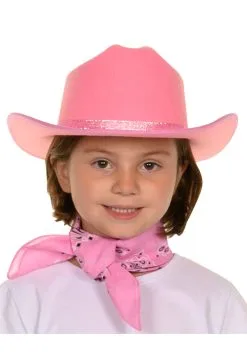 Aeromax Pink Sparkle Girl's Cowboy Hat & Bandana Set -Video Game Costumes Shop girls pink sparkle cowboy hat bandana set alt 5
