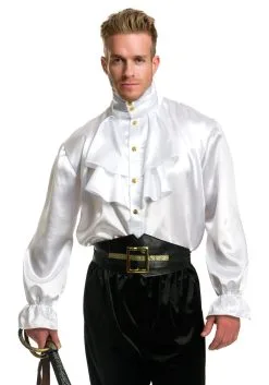 Charades Mens White Satin Ruffle Shirt