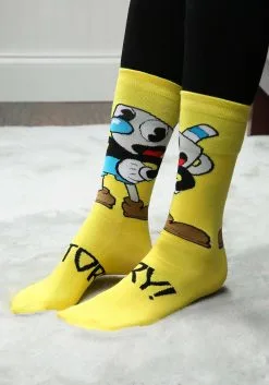 Elope Cuphead Mugman Victory! Crew Socks 11 Elope Cuphead Mugman Victory! Crew Socks -Video Game Costumes Shop mugman victory crew socks alt 2