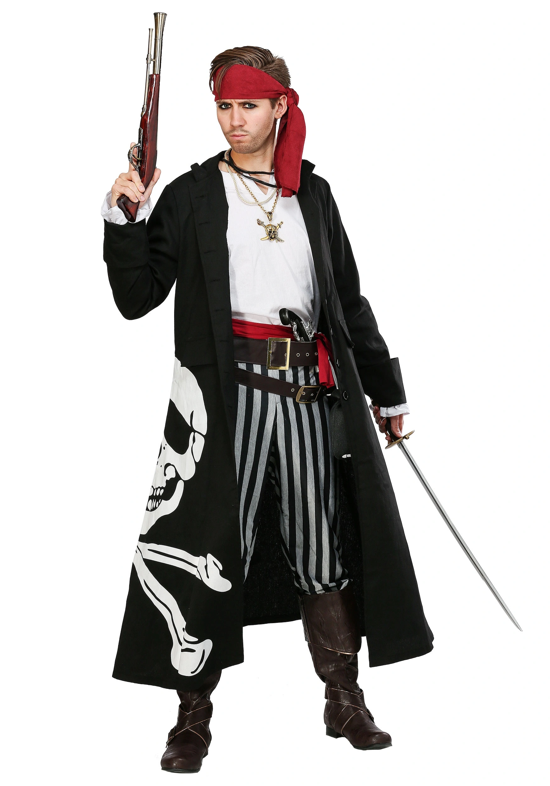 Fun Costumes Flag Captain Pirate Men's Costume 3 Fun Costumes Flag Captain Pirate Men's Costume