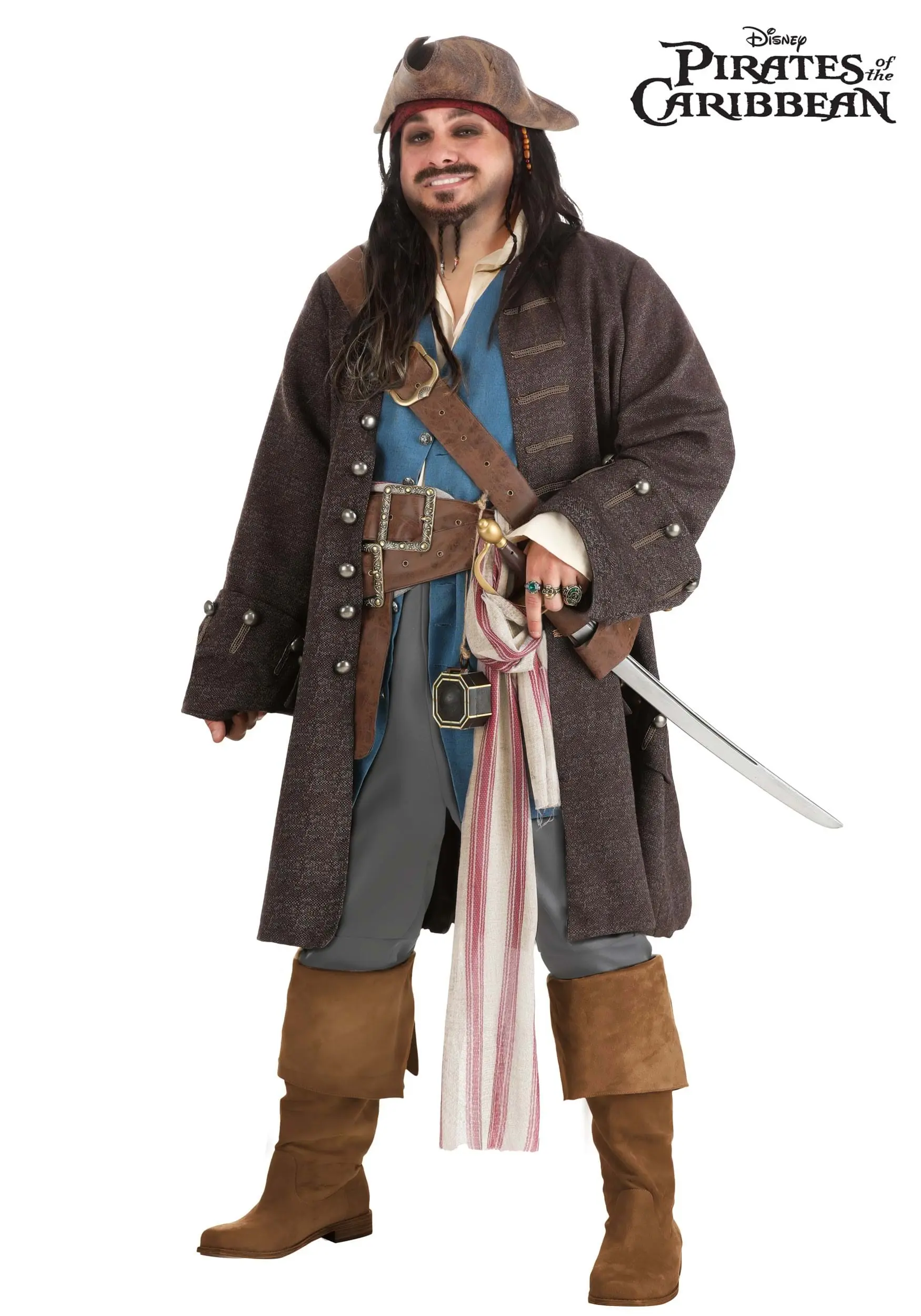 Fun Costumes Captain Jack Sparrow Costume For Plus Size Men From Disney's Pirates Of The Caribbean 4 Fun Costumes Captain Jack Sparrow Costume For Plus Size Men From Disney's Pirates Of The Caribbean - Image 2