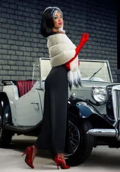 Fun Costumes Cruella De Vil Stole Costume For Women From Disney’s 101 Dalmatians -Video Game Costumes Shop womens prestige cruella de vil stole costume alt 1